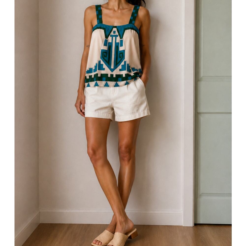 New Tibi Tank Top Blouse Aztec Retro Western Boho Artsy Festival-size M